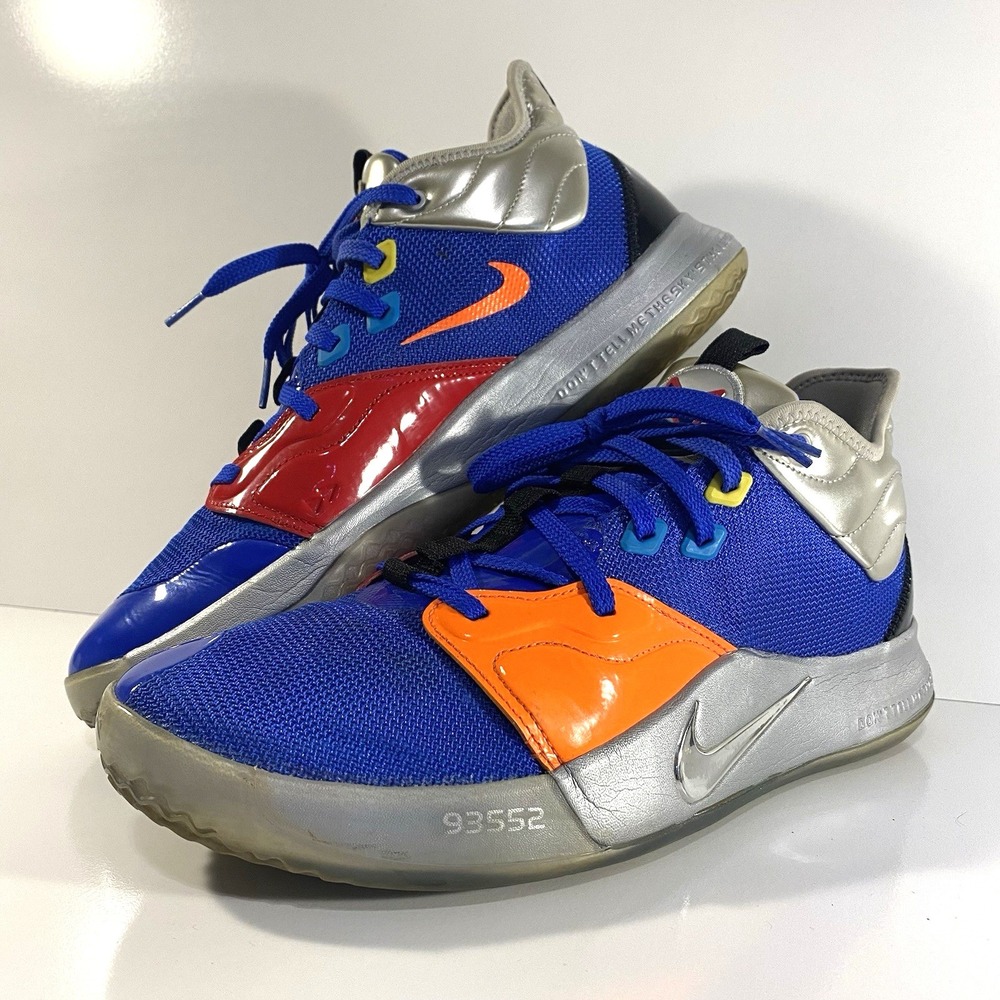 Nike Mens Size 12 PG 3 x NASA Apollo 14 Blue Silver Orange Red CI2666-400